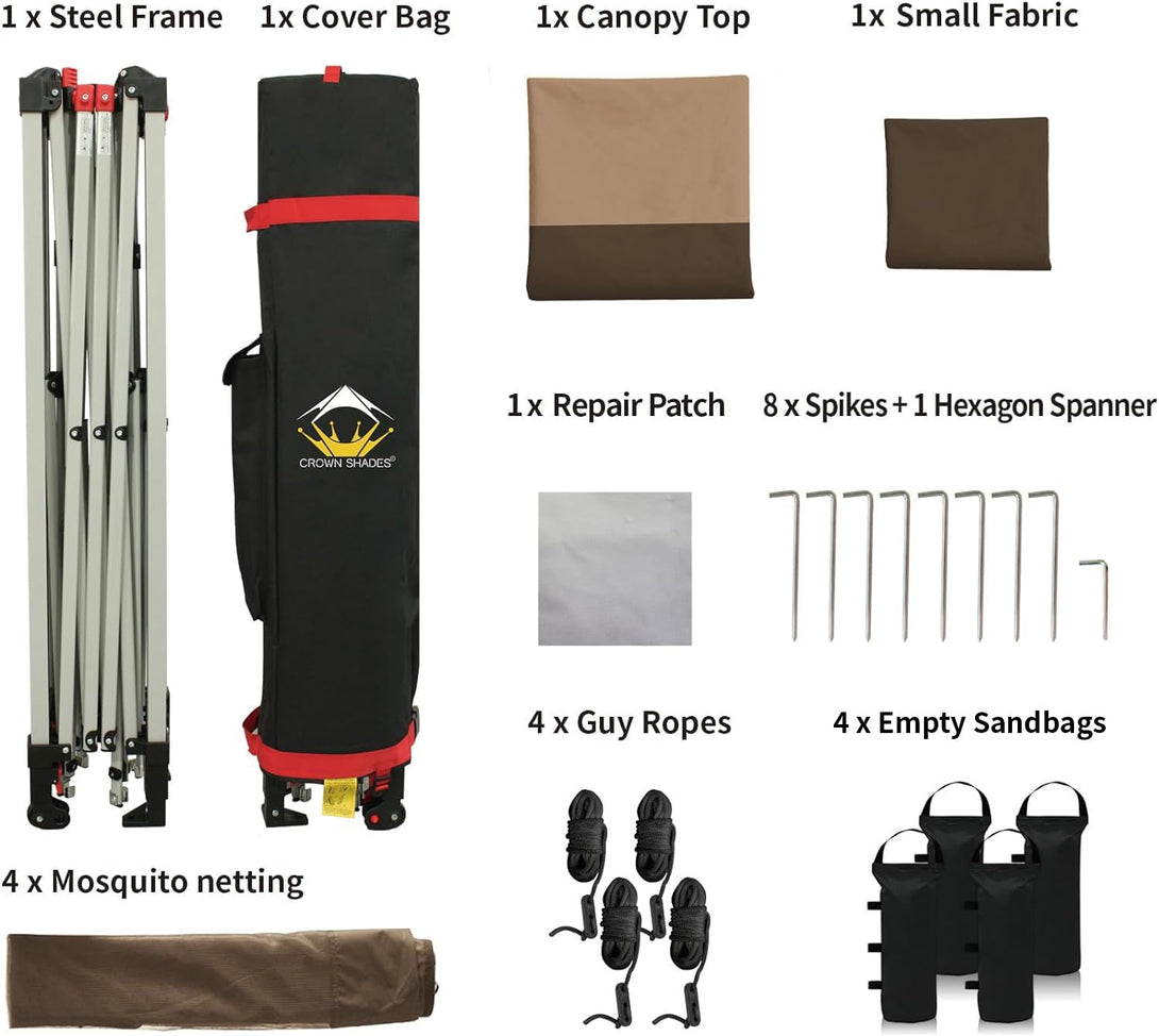 CROWN SHADES 11x11 Pop Up Gazebo, Patented One Push Outoor Canopy Tent with Wheeled STO-N-Go Cover Bag