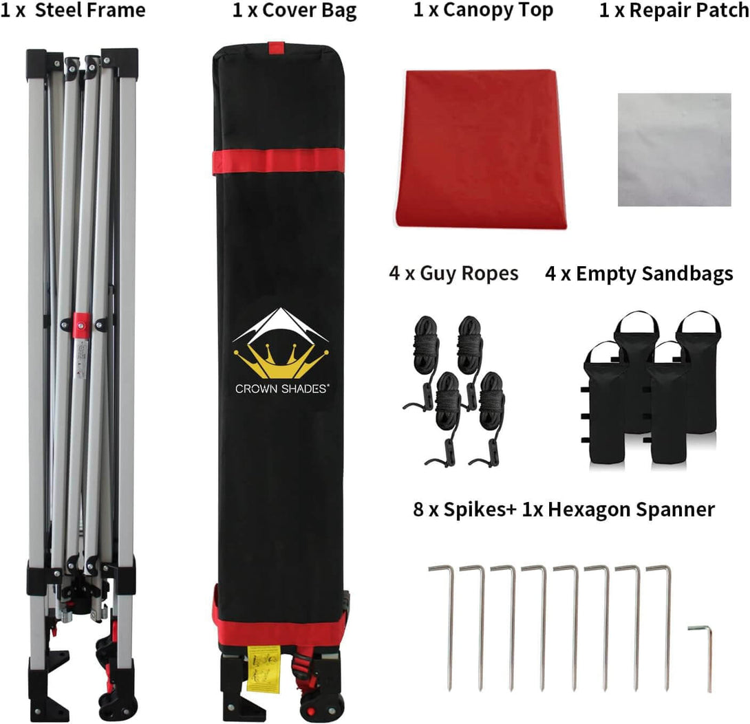 CROWN SHADES 8x8 Pop Up Canopy, Patented Center Lock One Push Tent Canopy, Newly Designed Storage Bag, 8 Stakes, 4 Ropes