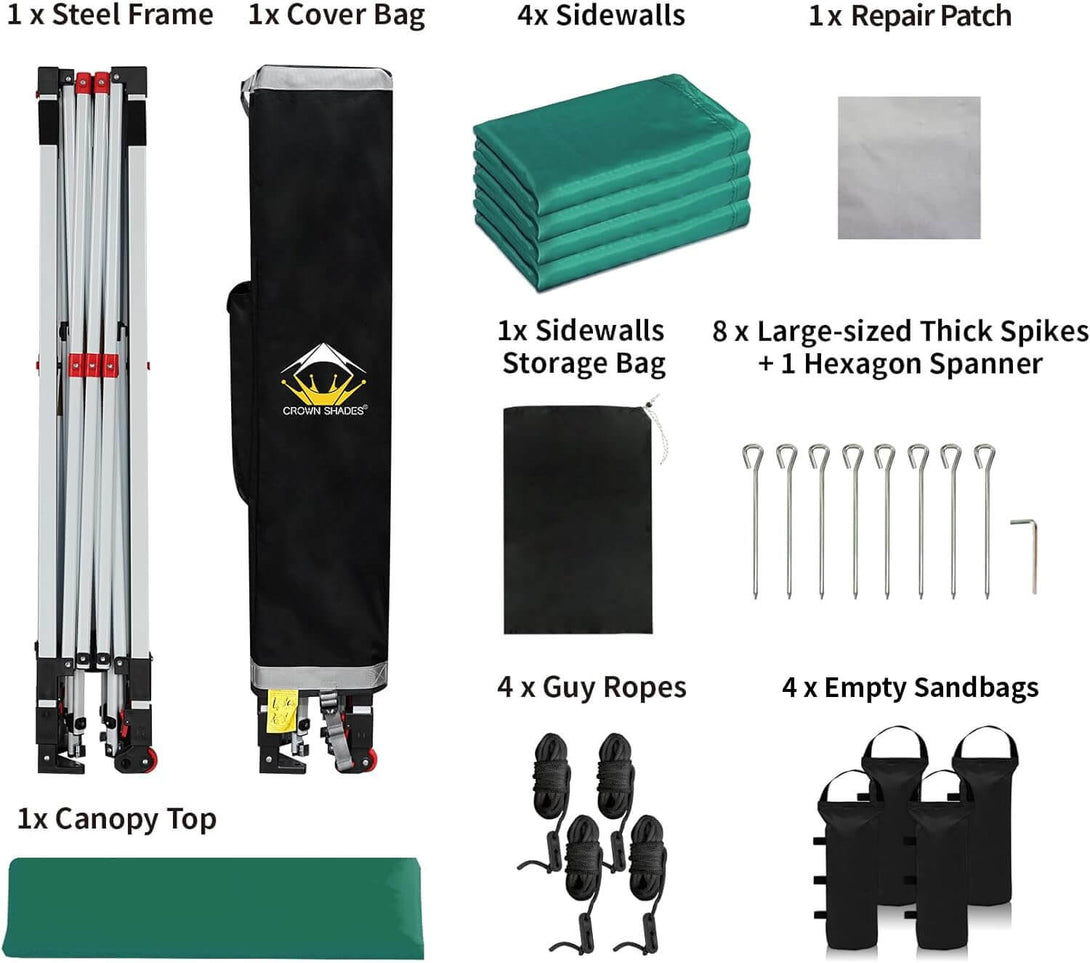 CROWN SHADES 10X10 Comercial Instant Canopy Pop Up Tent Patended Center Lock with 4 Sidewalls