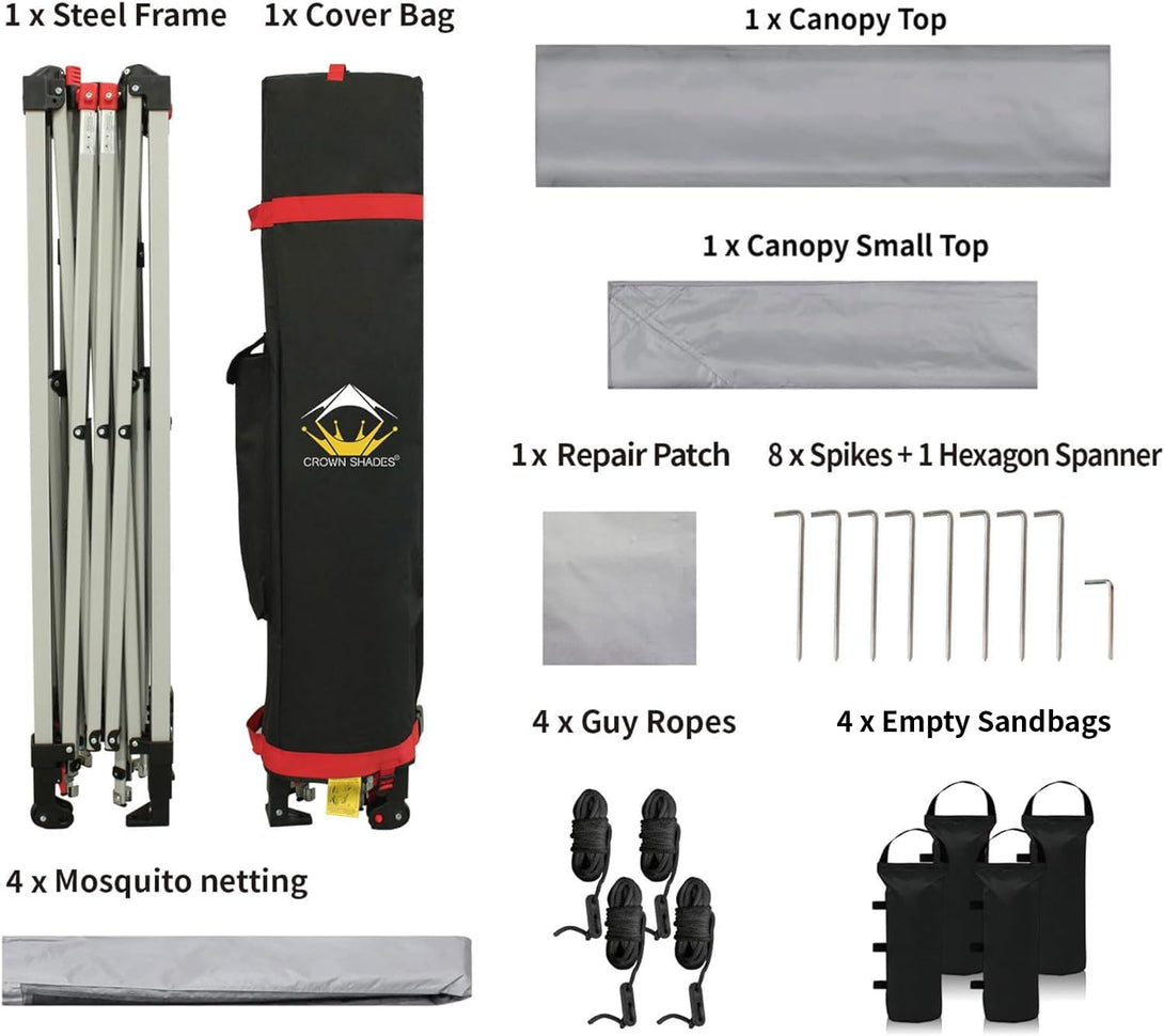 CROWN SHADES 11x11 Pop Up Gazebo, Patented One Push Outoor Canopy Tent with Wheeled STO-N-Go Cover Bag