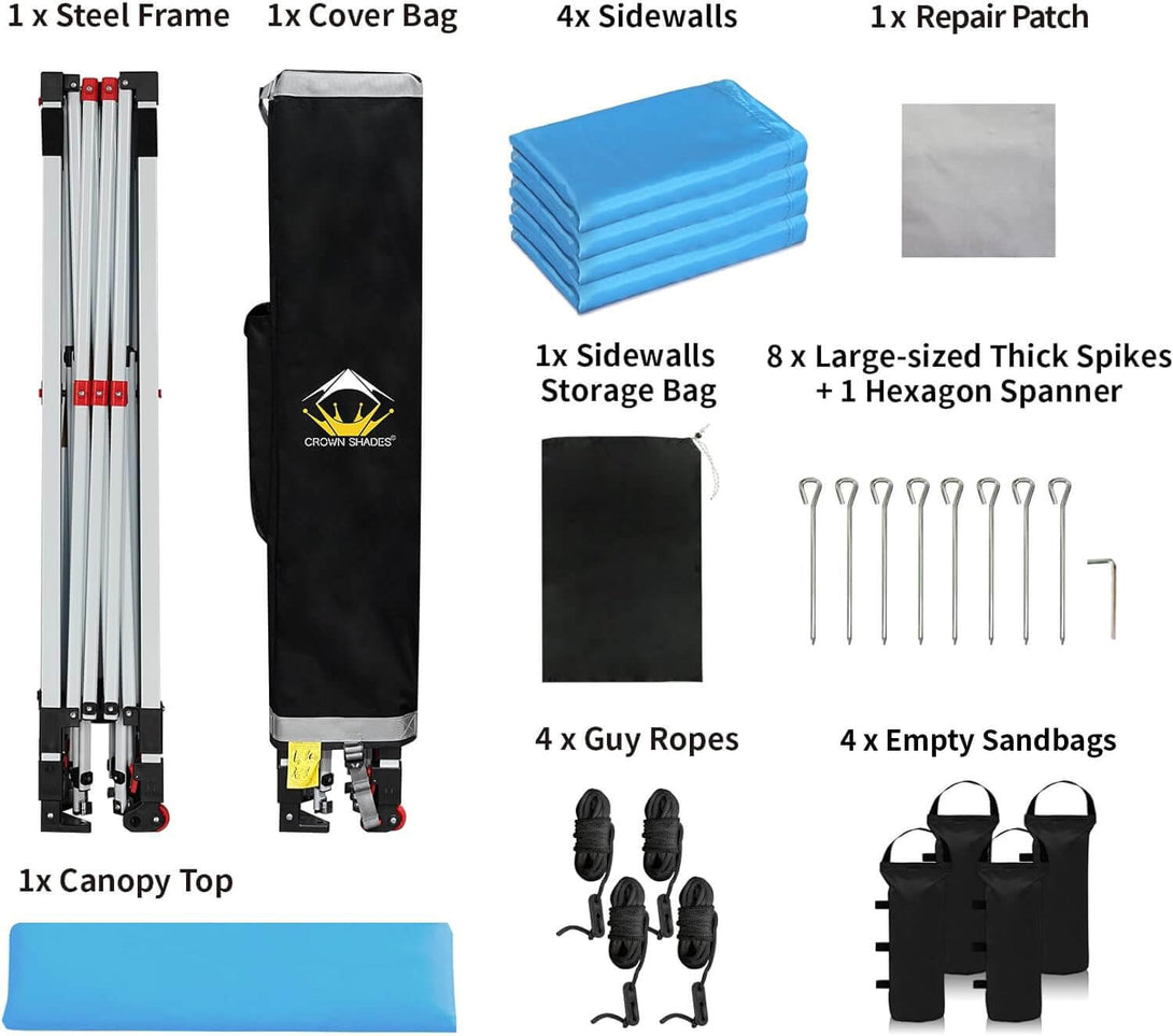 CROWN SHADES 10X10 Comercial Instant Canopy Pop Up Tent Patended Center Lock with 4 Sidewalls