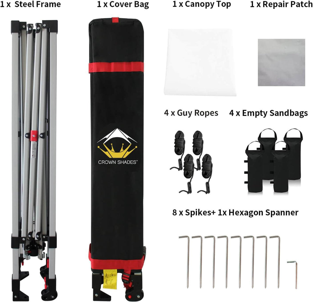 CROWN SHADES 10x10 Pop up Canopy Tent RM100H, Patented One Push Pop Up Tent with Wheeled Carry Bag
