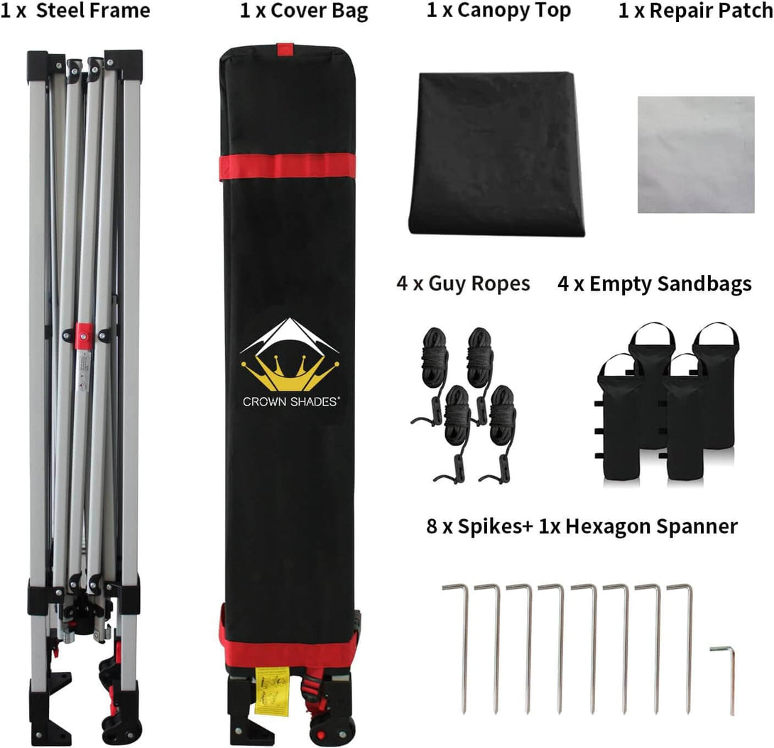 CROWN SHADES 8x8 Pop Up Canopy, Patented Center Lock One Push Tent Canopy, Newly Designed Storage Bag, 8 Stakes, 4 Ropes