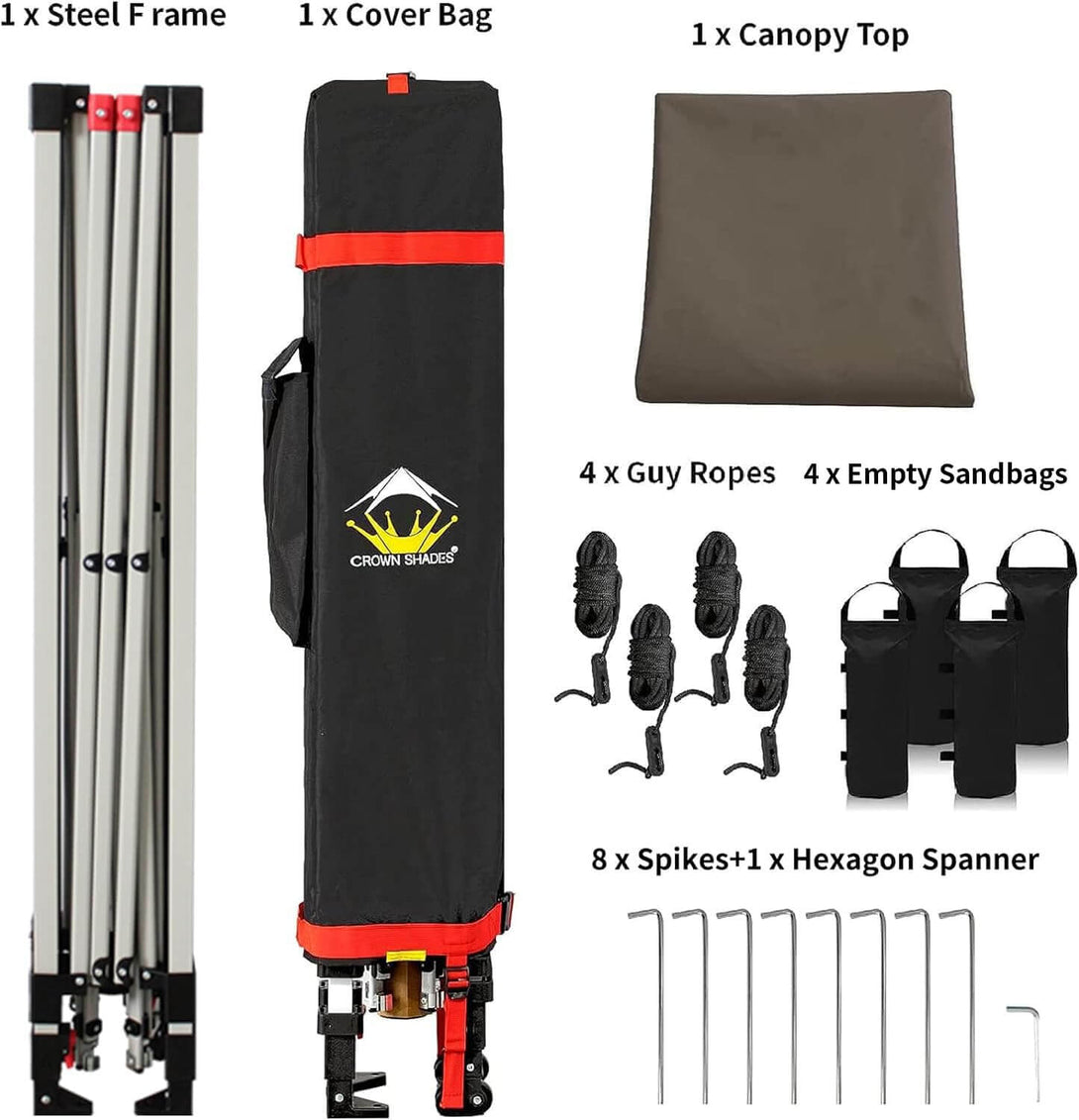 CROWN SHADES 10x10 Pop up Canopy Tent RM100H, Patented One Push Pop Up Tent with Wheeled Carry Bag