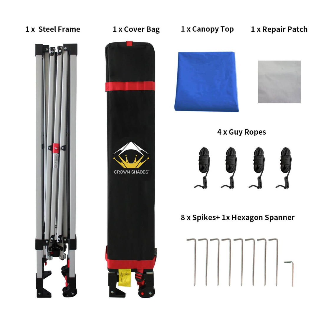 CROWN SHADES 8x8 Pop Up Canopy, Patented Center Lock One Push Tent Canopy, Newly Designed Storage Bag, 8 Stakes, 4 Ropes