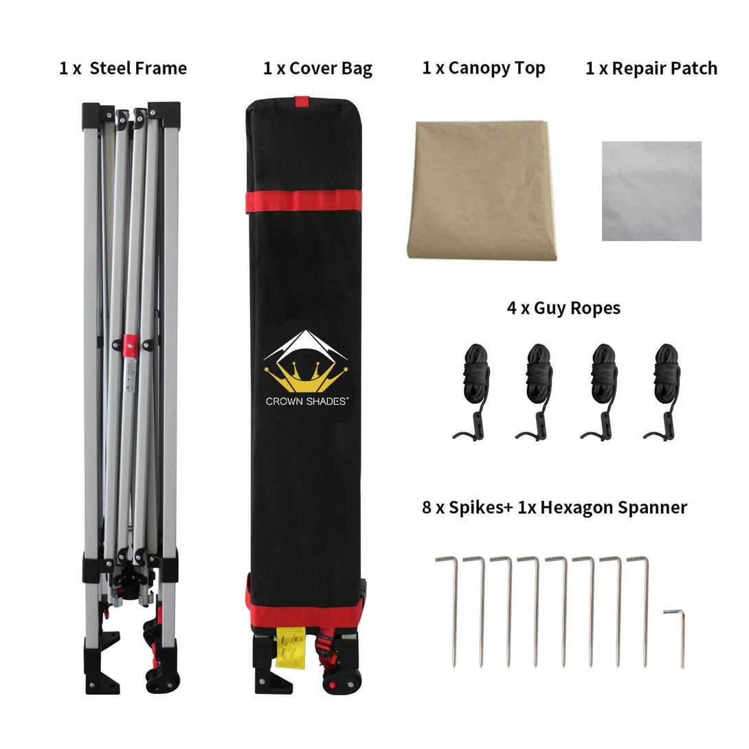 CROWN SHADES 8x8 Pop Up Canopy, Patented Center Lock One Push Tent Canopy, Newly Designed Storage Bag, 8 Stakes, 4 Ropes