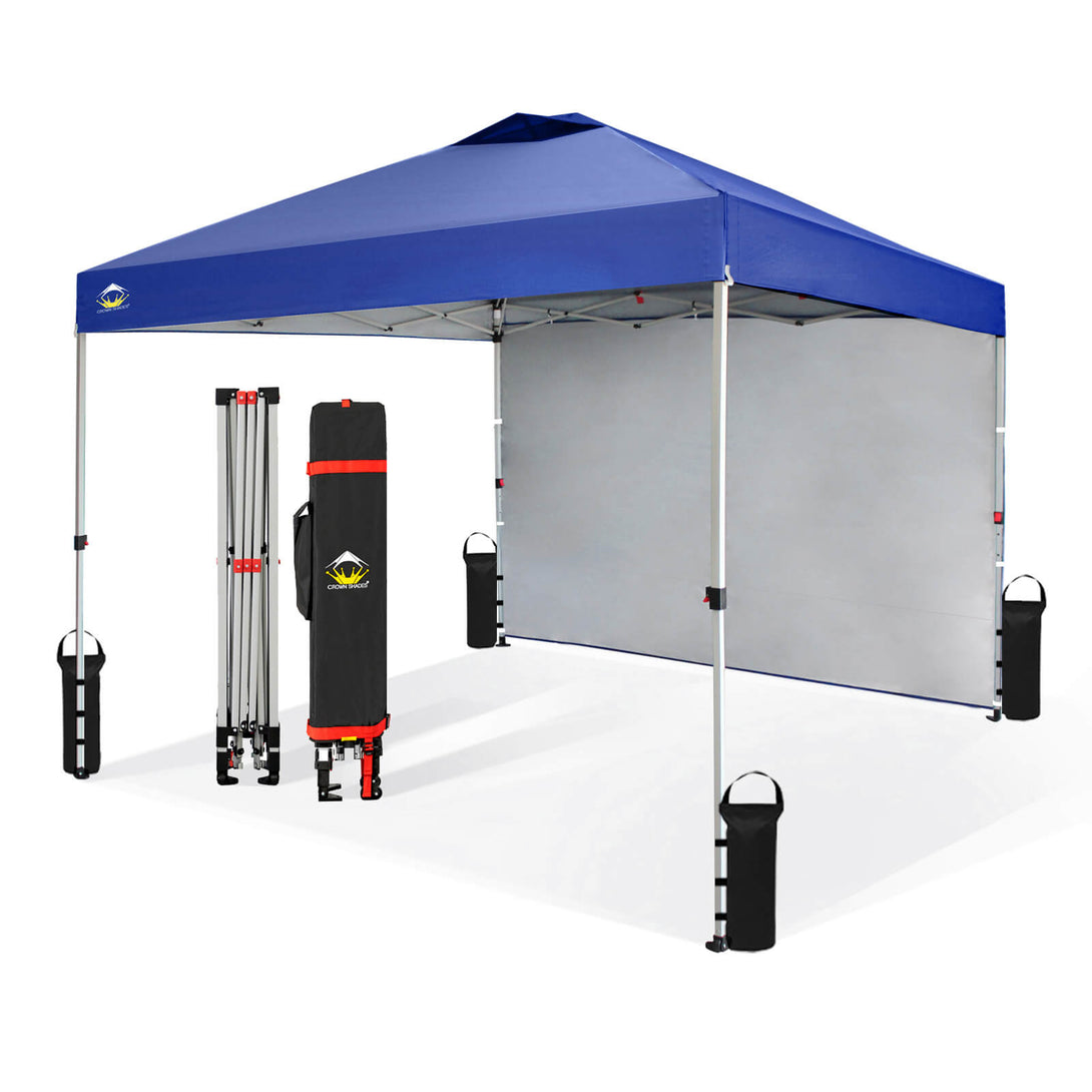 CROWN SHADES 10x10 Pop Up Canopy with 1 Side Wall - Beach Tent with One Push Setup