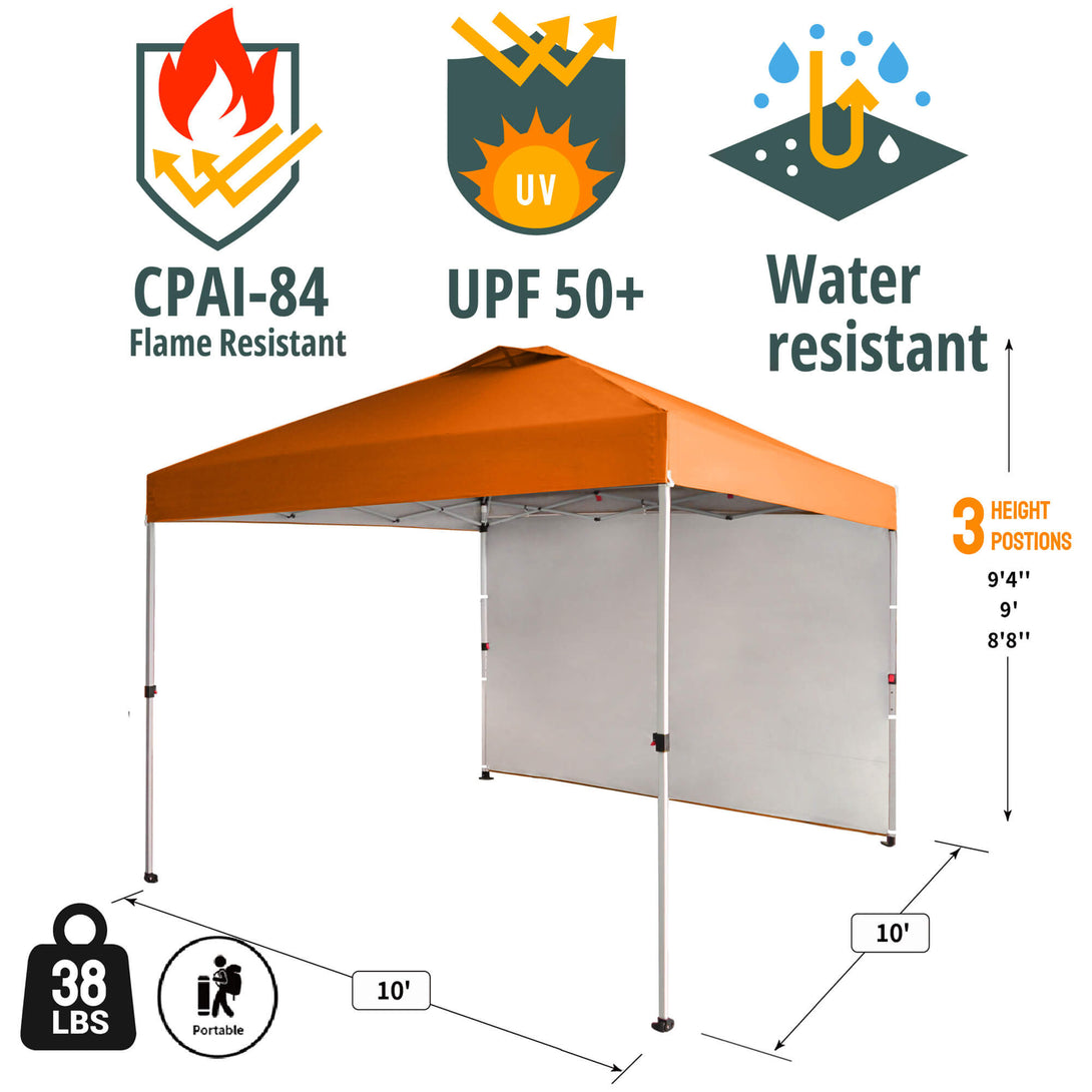 CROWN SHADES 10x10 Pop Up Canopy with 1 Side Wall - Beach Tent with One Push Setup