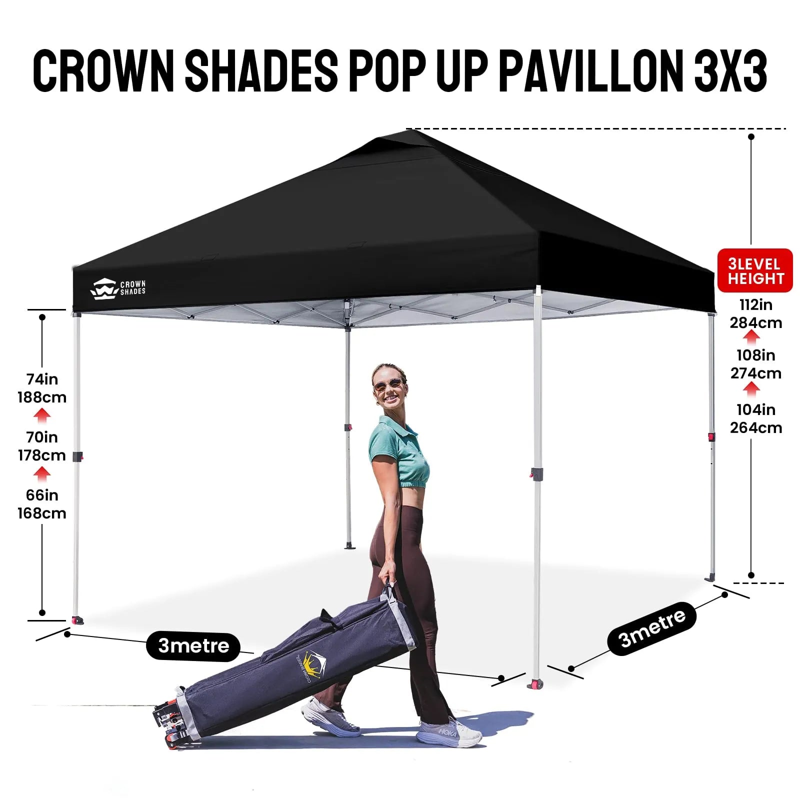 Pop-Up Faltpavillon 3 × 3 m – Wasserdicht, UV50+, Höhenverstellbar, mit Seitenteilen