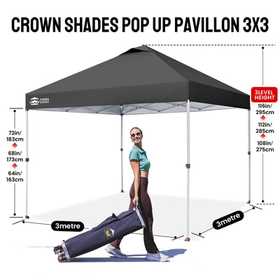 Pop-Up Faltpavillon 3 × 3 m – Wasserdicht, UV50+, Höhenverstellbar, mit Seitenteilen