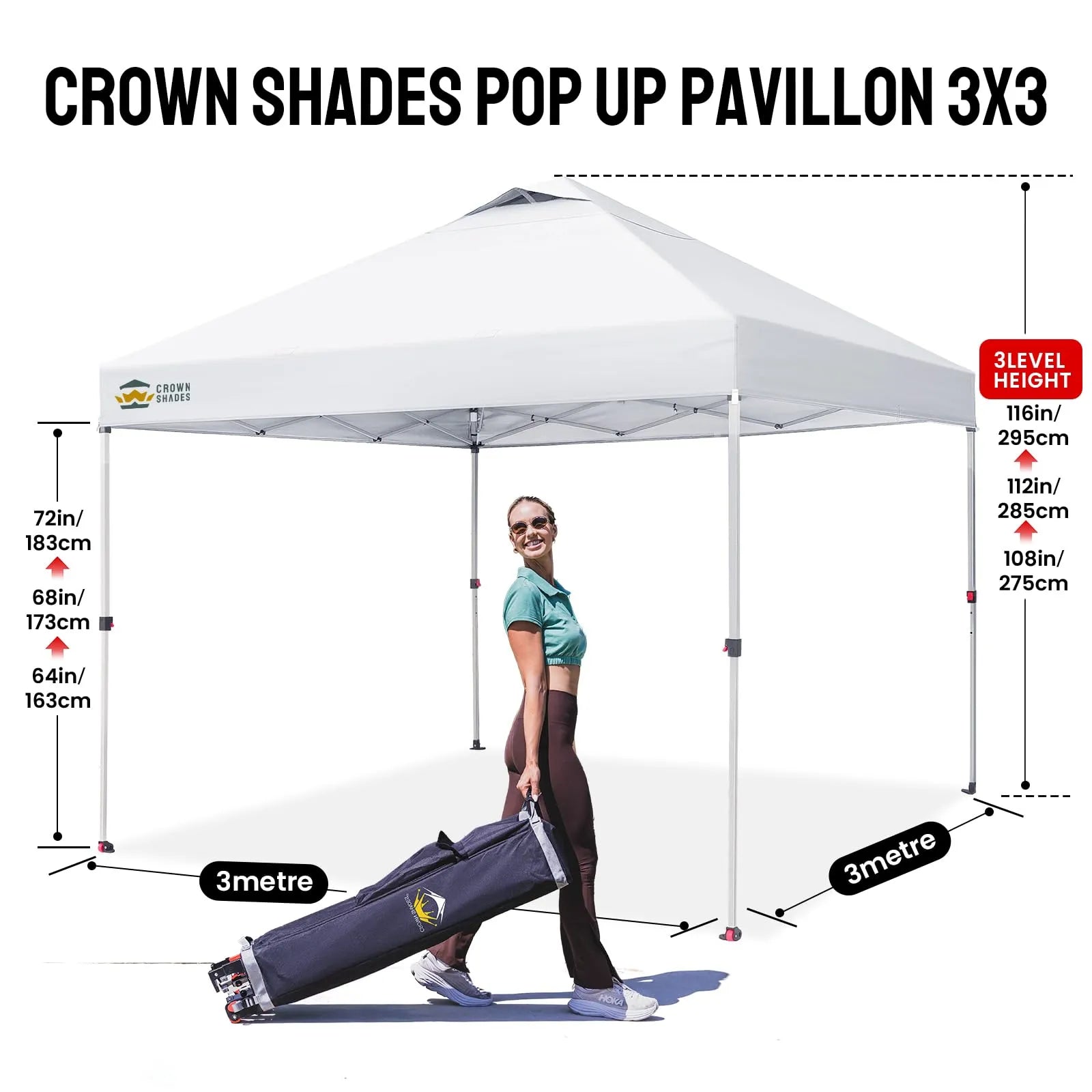 Pop-Up Faltpavillon 3 × 3 m – Wasserdicht, UV50+, Höhenverstellbar, mit Seitenteilen