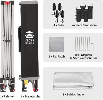 Pop-Up Faltpavillon 3 × 3 m – Wasserdicht, UV50+, Höhenverstellbar, mit Seitenteilen