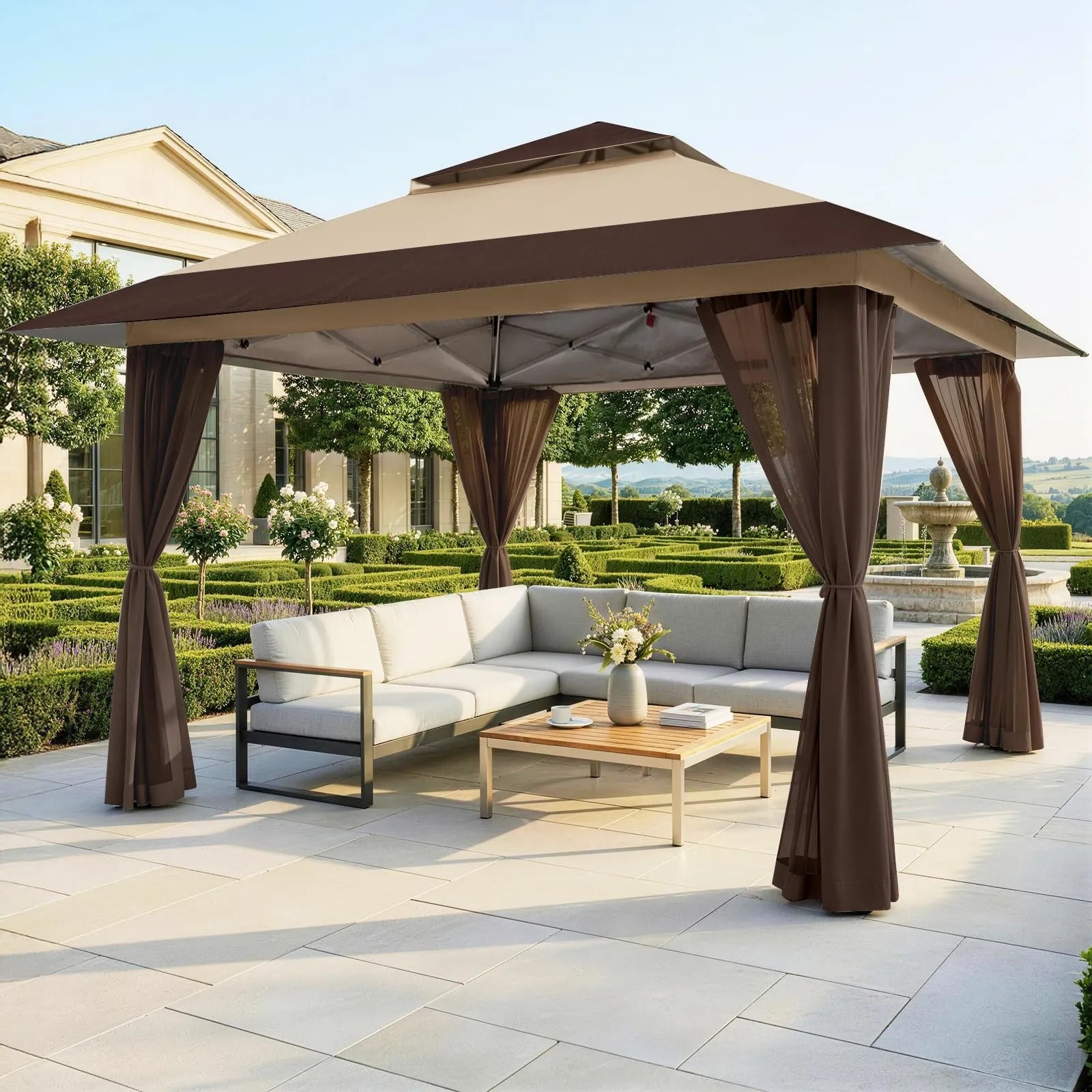 Pop-Up Faltpavillon 4 × 4 m – Wasserdicht, Höhenverstellbar, mit 4 Moskitonetz-Seitenteilen