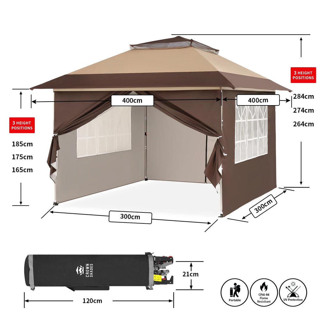4m x 4m Pop Up Gazebo with Side Panels – Waterproof Garden Shelter