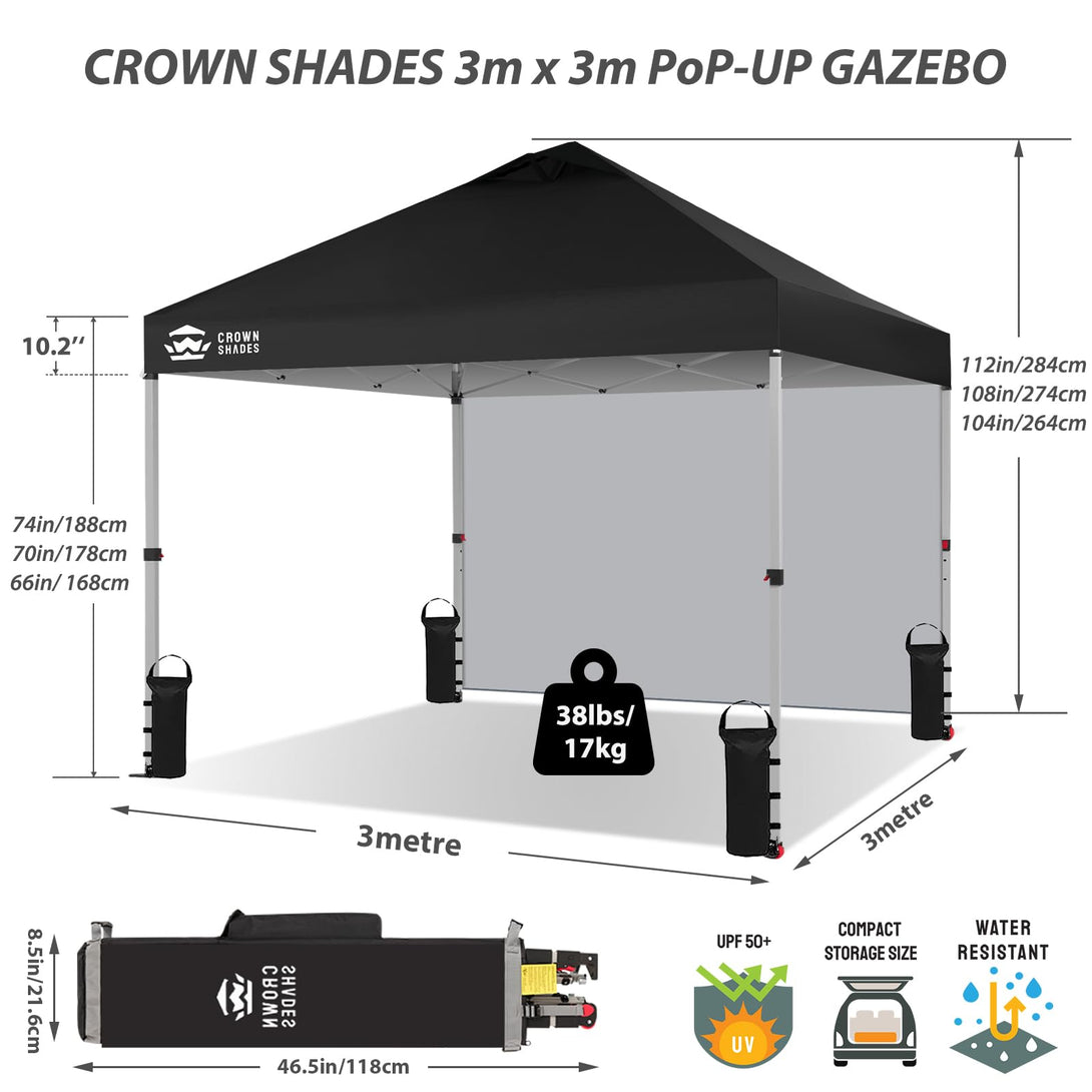 3m x 3m Pop Up Gazebo with 1 Sidewall