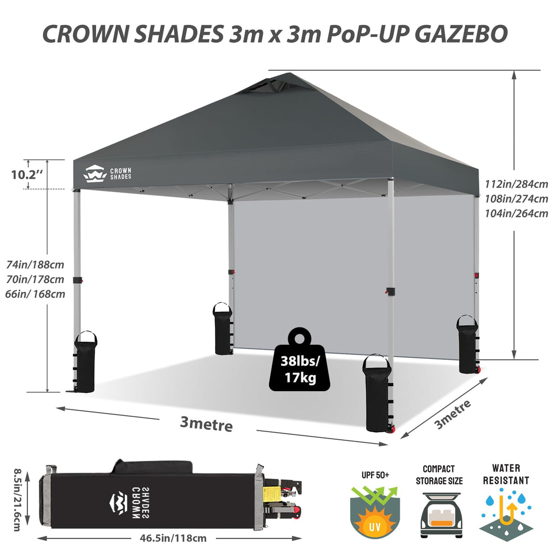 3m x 3m Pop Up Gazebo with 1 Sidewall