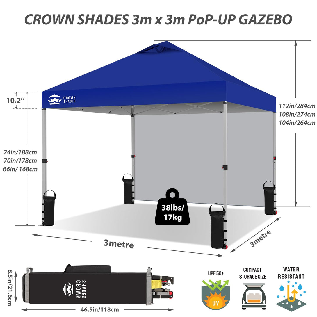 3m x 3m Pop Up Gazebo with 1 Sidewall