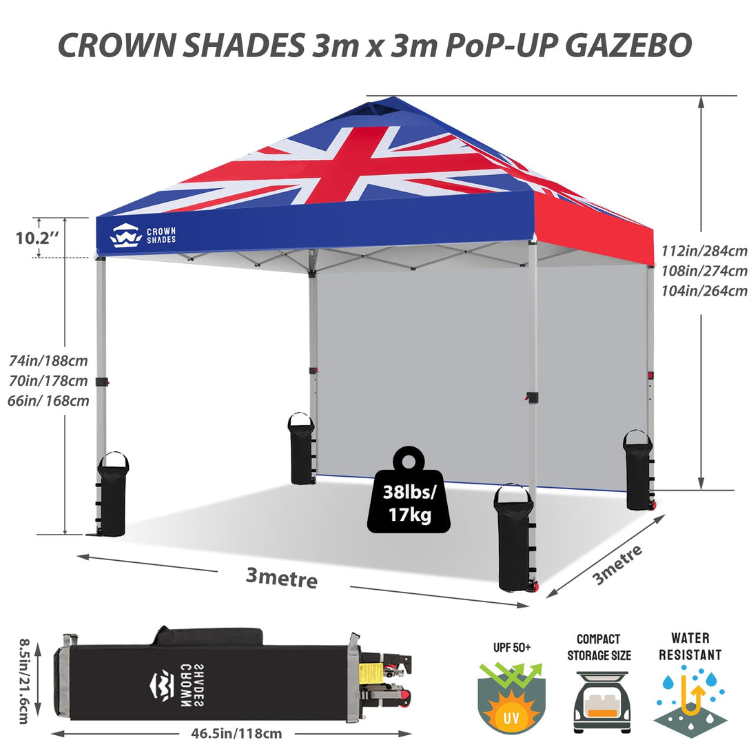 3m x 3m Pop Up Gazebo with 1 Sidewall