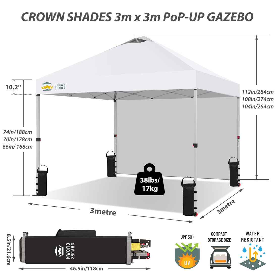 3m x 3m Pop Up Gazebo with 1 Sidewall