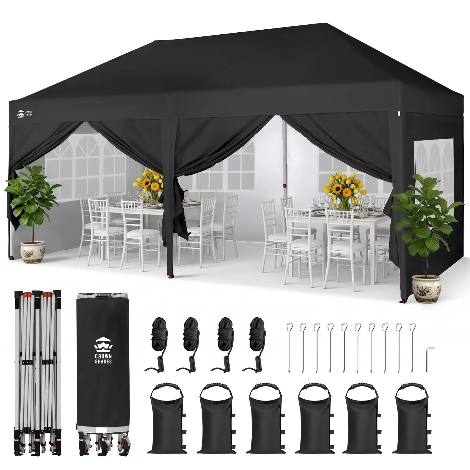 Pop-Up Pavillon 3 × 6 m – Wasserdicht & UV50+, Höhenverstellbar, inkl. –  Crown Shades