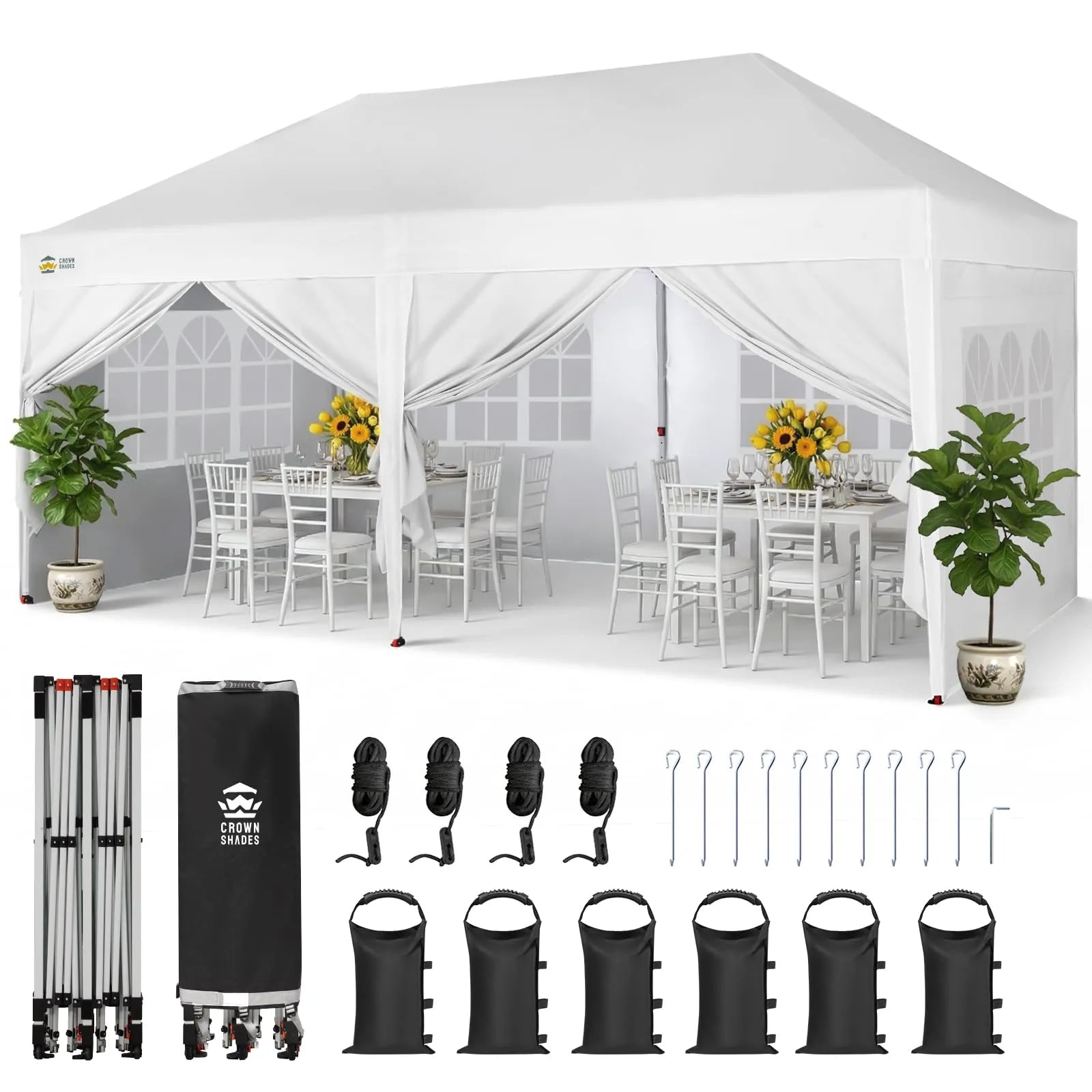 Pop-Up Pavillon 3 × 6 m – Wasserdicht & UV50+, Höhenverstellbar, inkl. 6 Seitenwände