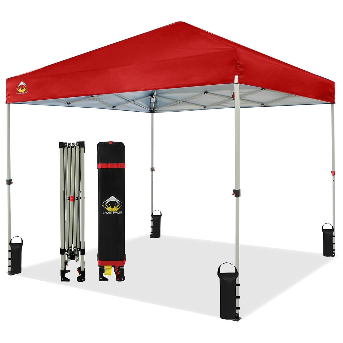 CROWN SHADES 8x8 Pop Up Canopy, Patented Center Lock One Push Tent Canopy, Newly Designed Storage Bag, 8 Stakes, 4 Ropes