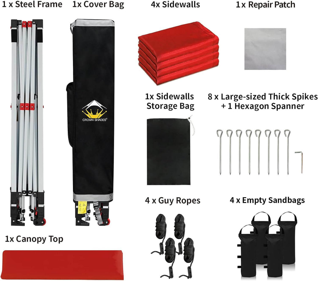CROWN SHADES 10X10 Comercial Instant Canopy Pop Up Tent Patended Center Lock with 4 Sidewalls