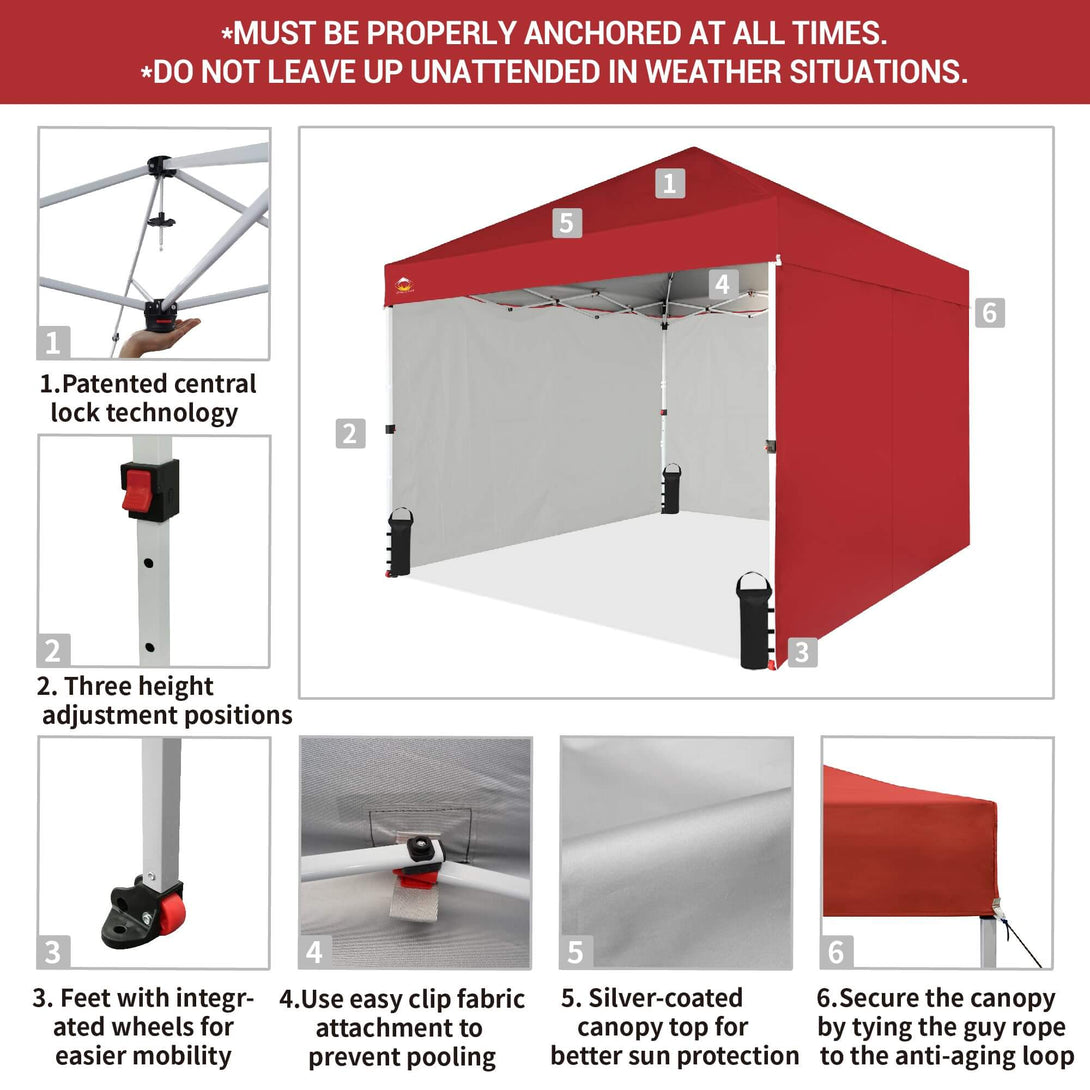 CROWN SHADES 10X10 Comercial Instant Canopy Pop Up Tent Patended Center Lock with 4 Sidewalls