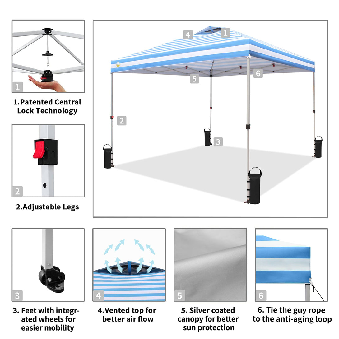 10x10 Pop up Canopy Tent RM100H, Patented One Push Pop Up Tent with Wheeled Carry Bag