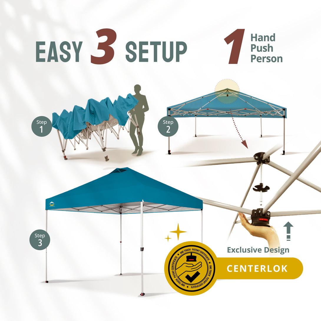 10x10 Pop up Canopy Tent RM100H, Patented One Push Pop Up Tent with Wheeled Carry Bag