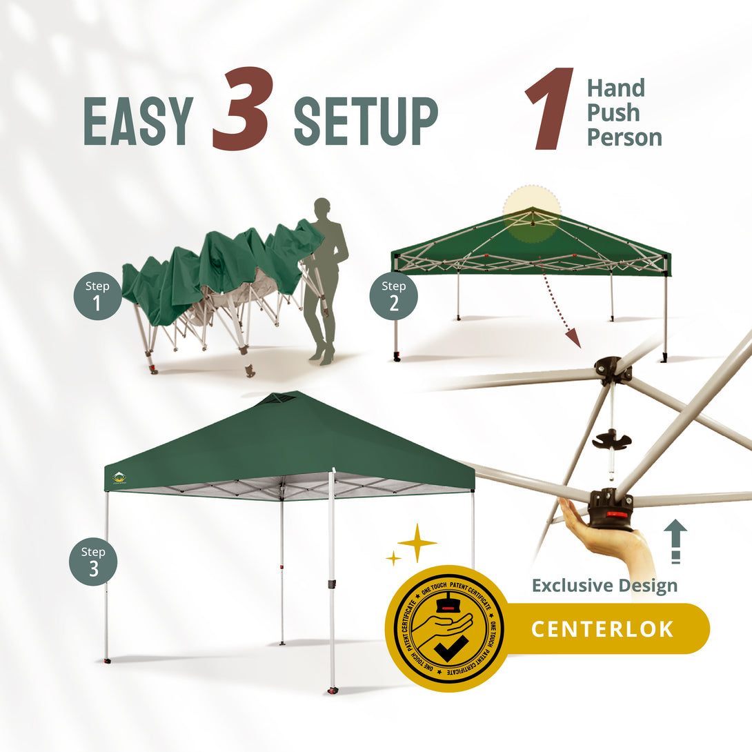 CROWN SHADES 10x10 Pop up Canopy Tent RM100H, Patented One Push Pop Up Tent with Wheeled Carry Bag