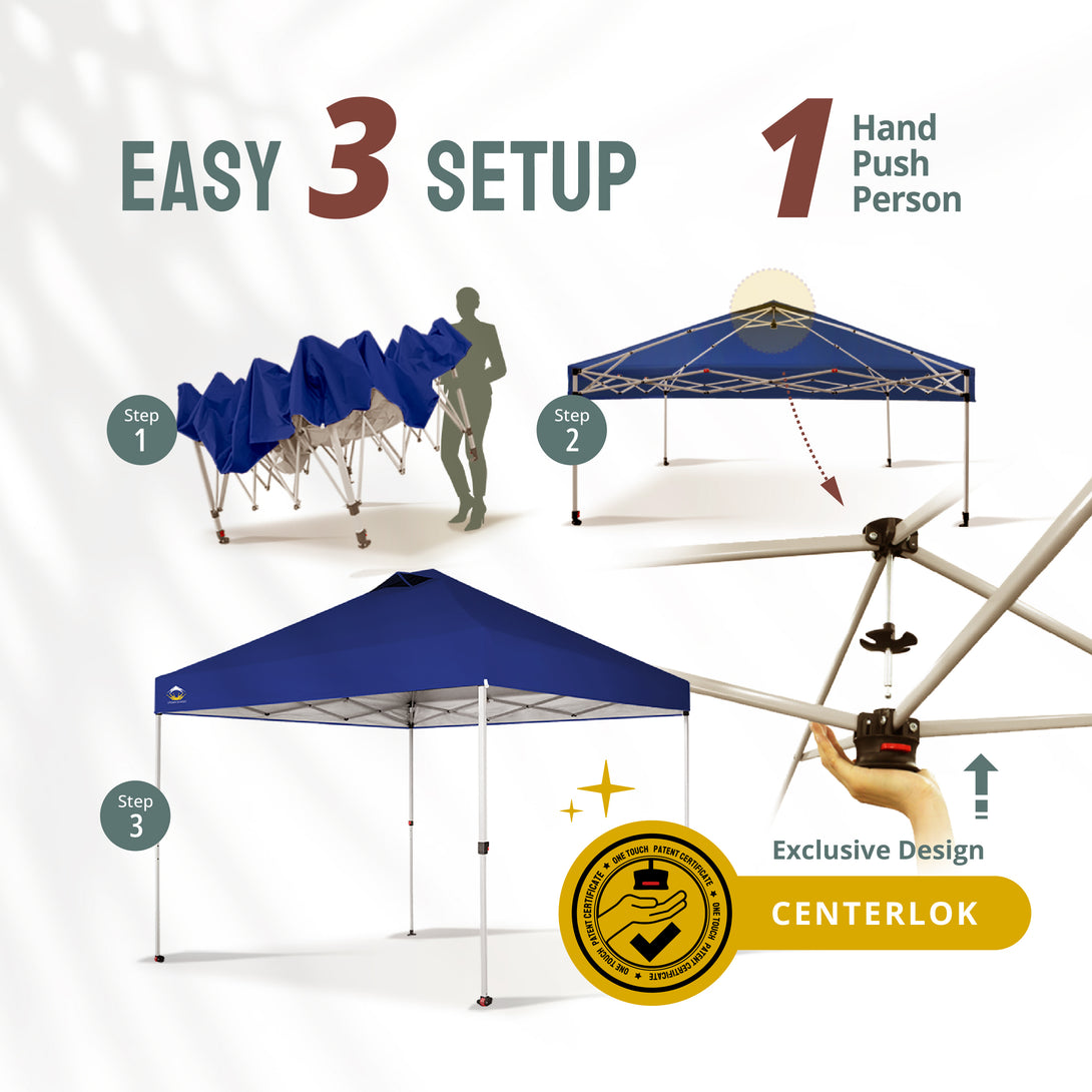 CROWN SHADES 10x10 Pop up Canopy Tent RM100H, Patented One Push Pop Up Tent with Wheeled Carry Bag