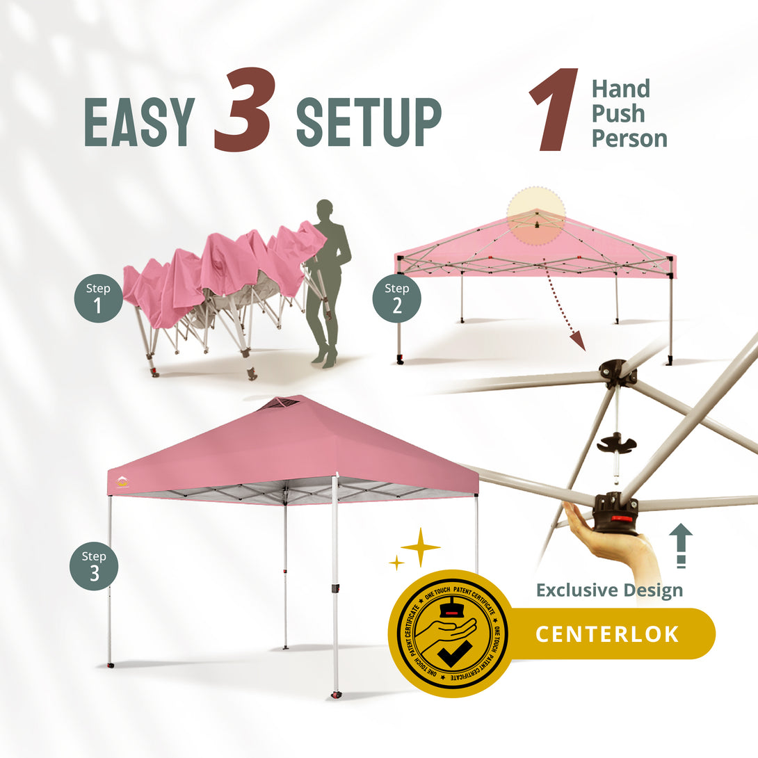 CROWN SHADES 10x10 Pop up Canopy Tent RM100H, Patented One Push Pop Up Tent with Wheeled Carry Bag