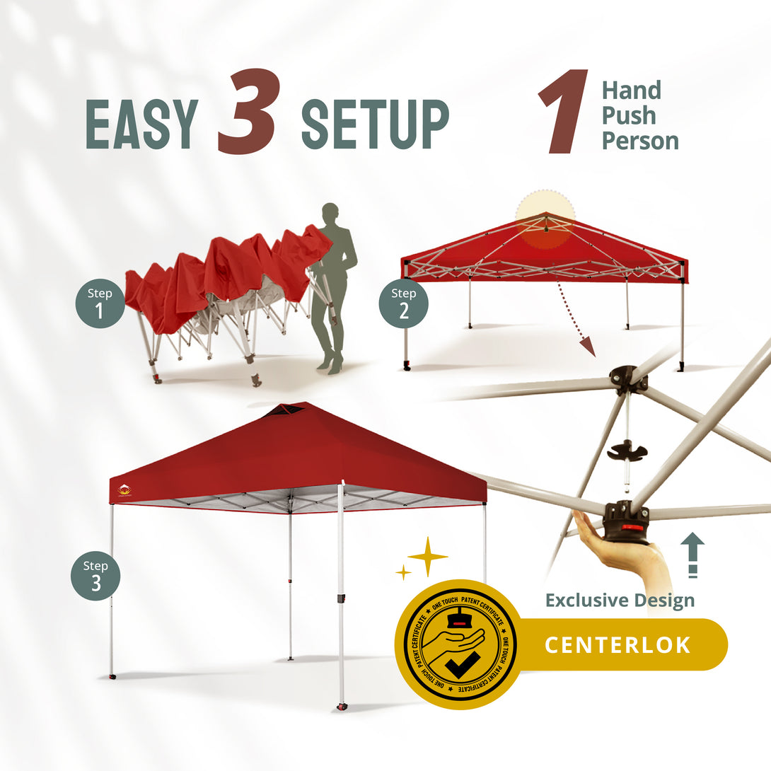 10x10 Pop up Canopy Tent RM100H, Patented One Push Pop Up Tent with Wheeled Carry Bag