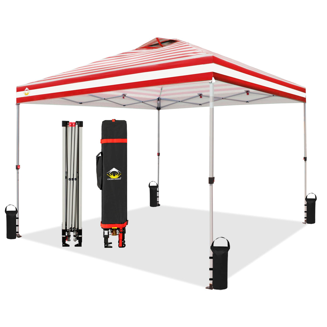 CROWN SHADES 10x10 Pop up Canopy Tent RM100H, Patented One Push Pop Up Tent with Wheeled Carry Bag