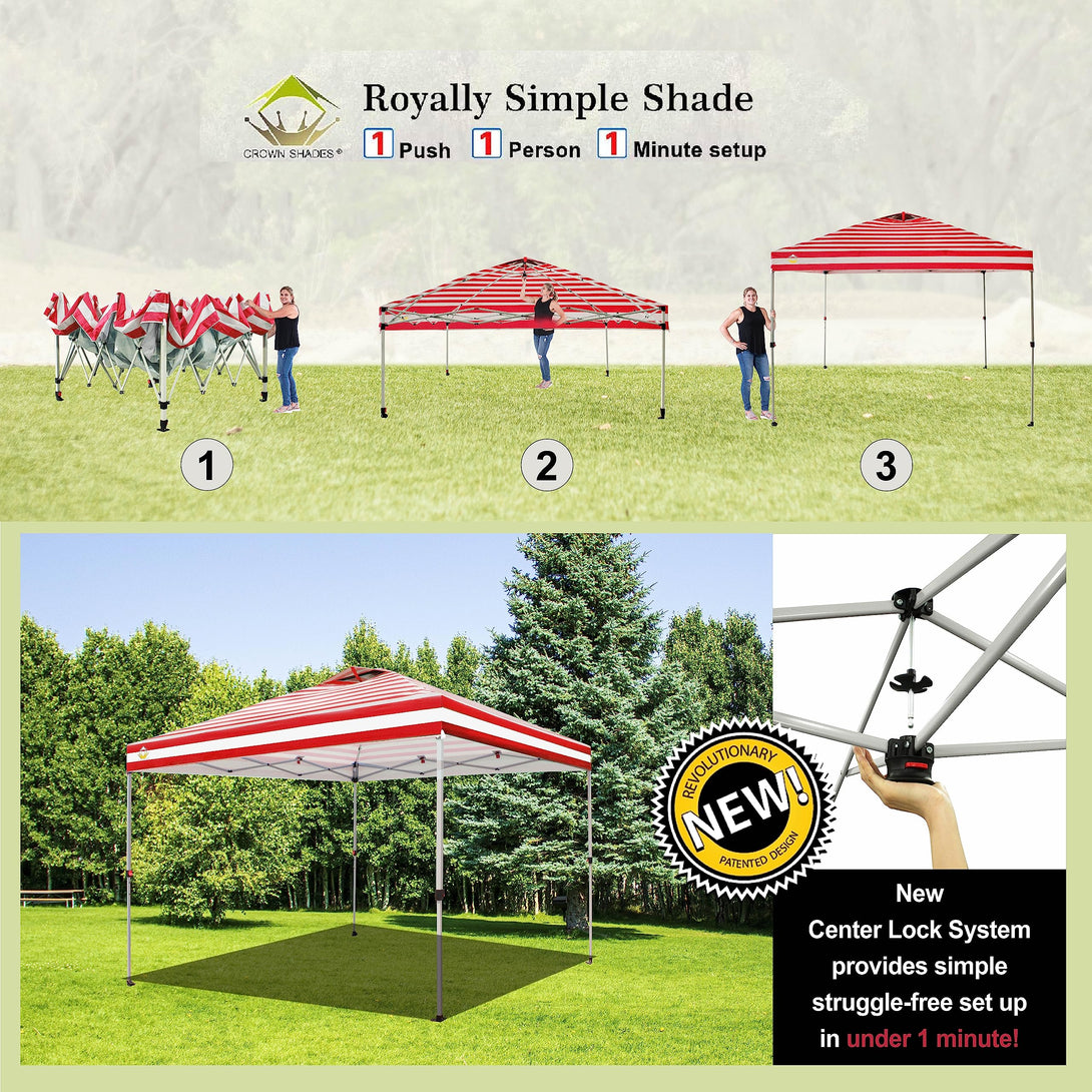 CROWN SHADES 10x10 Pop up Canopy Tent RM100H, Patented One Push Pop Up Tent with Wheeled Carry Bag