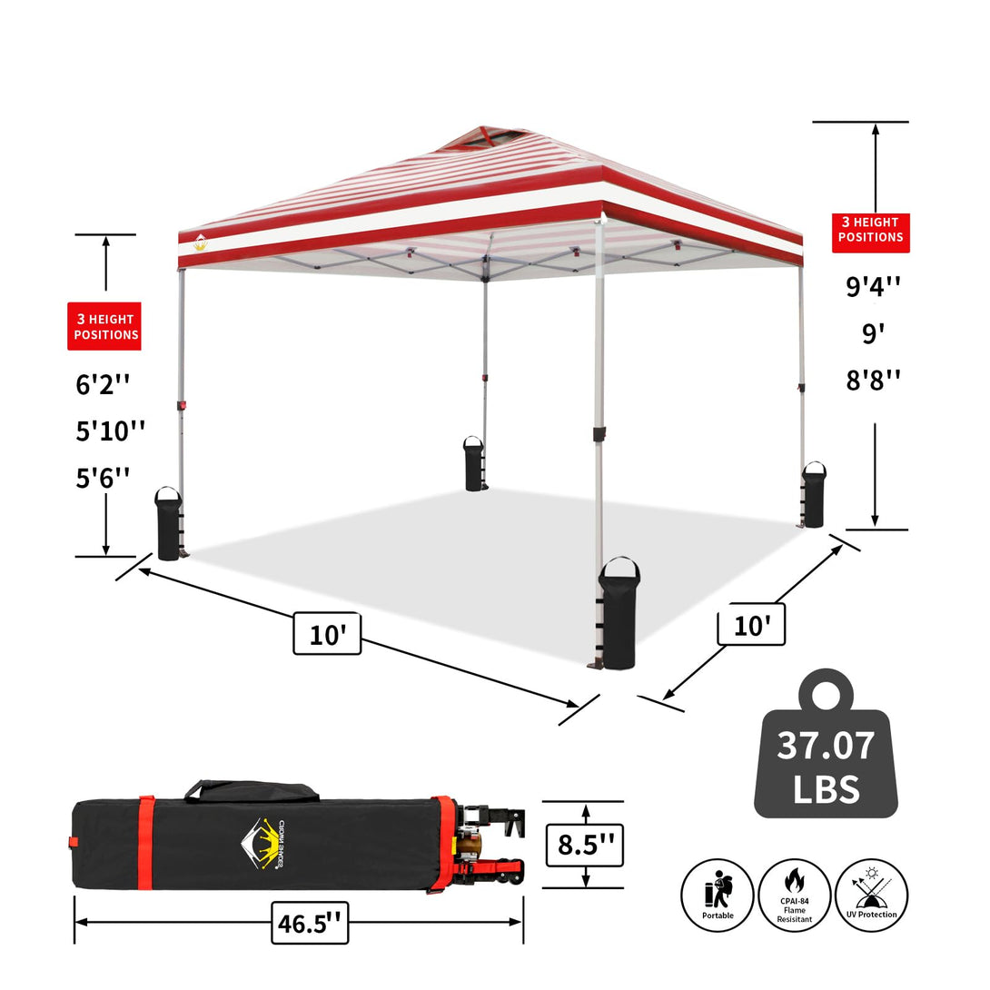 CROWN SHADES 10x10 Pop up Canopy Tent RM100H, Patented One Push Pop Up Tent with Wheeled Carry Bag