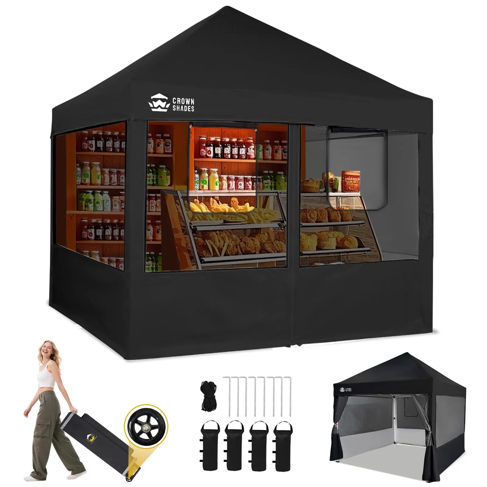 10x10 Pop-Up-Überdachung mit 4 Food-Stand-Seitenwand-Kit