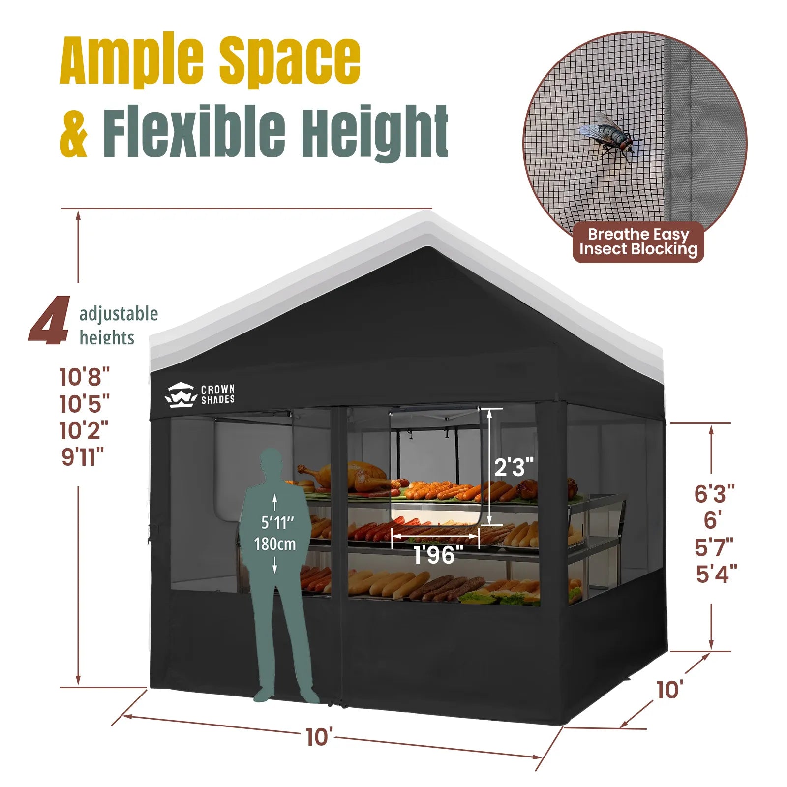 10x10 Pop-Up-Überdachung mit 4 Food-Stand-Seitenwand-Kit