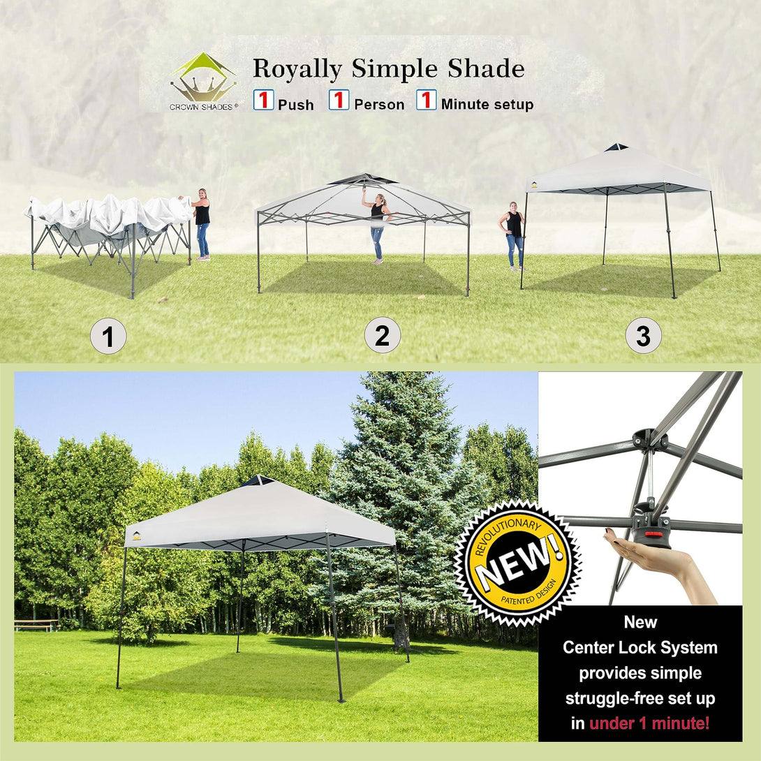 CROWN SHADES Canopy Tent 9x9 One Push Pop up Canopy Easy Up Canopy Bonus Wheeled Bag, 8 Stakes, 4 Ropes