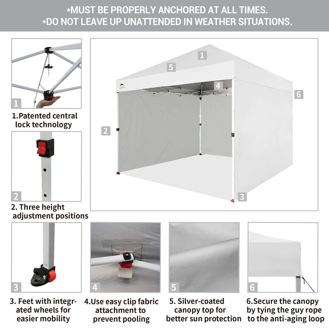 CROWN SHADES 10X10 Comercial Instant Canopy Pop Up Tent Patended Center Lock with 4 Sidewalls