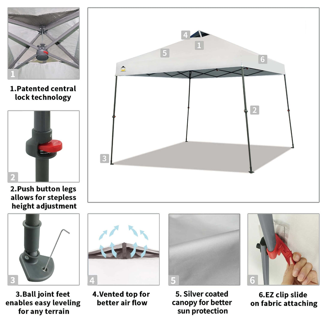 CROWN SHADES Canopy Tent 9x9 One Push Pop up Canopy Easy Up Canopy Bonus Wheeled Bag, 8 Stakes, 4 Ropes