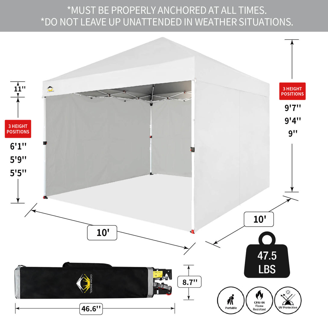 CROWN SHADES 10X10 Comercial Instant Canopy Pop Up Tent Patended Center Lock with 4 Sidewalls