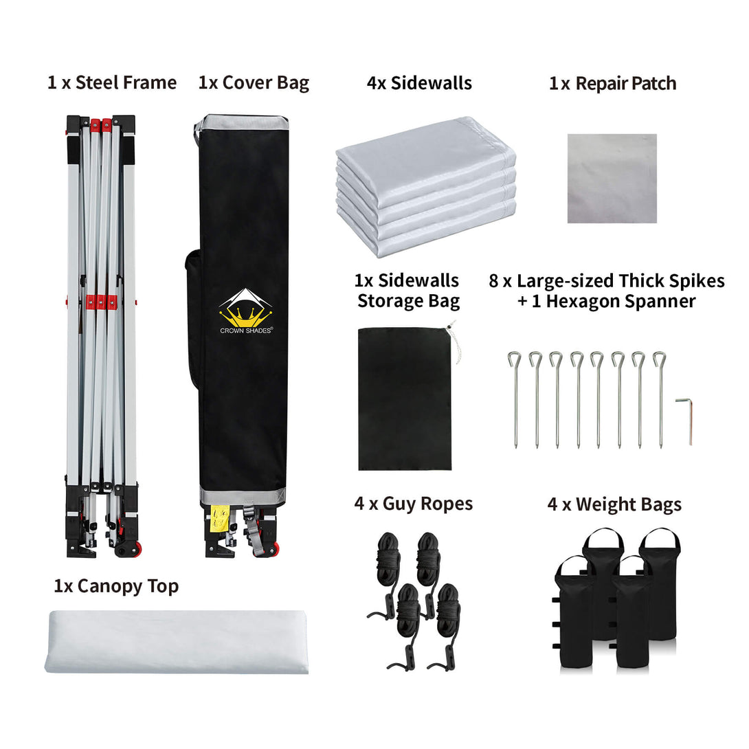 CROWN SHADES 10X10 Comercial Instant Canopy Pop Up Tent Patended Center Lock with 4 Sidewalls