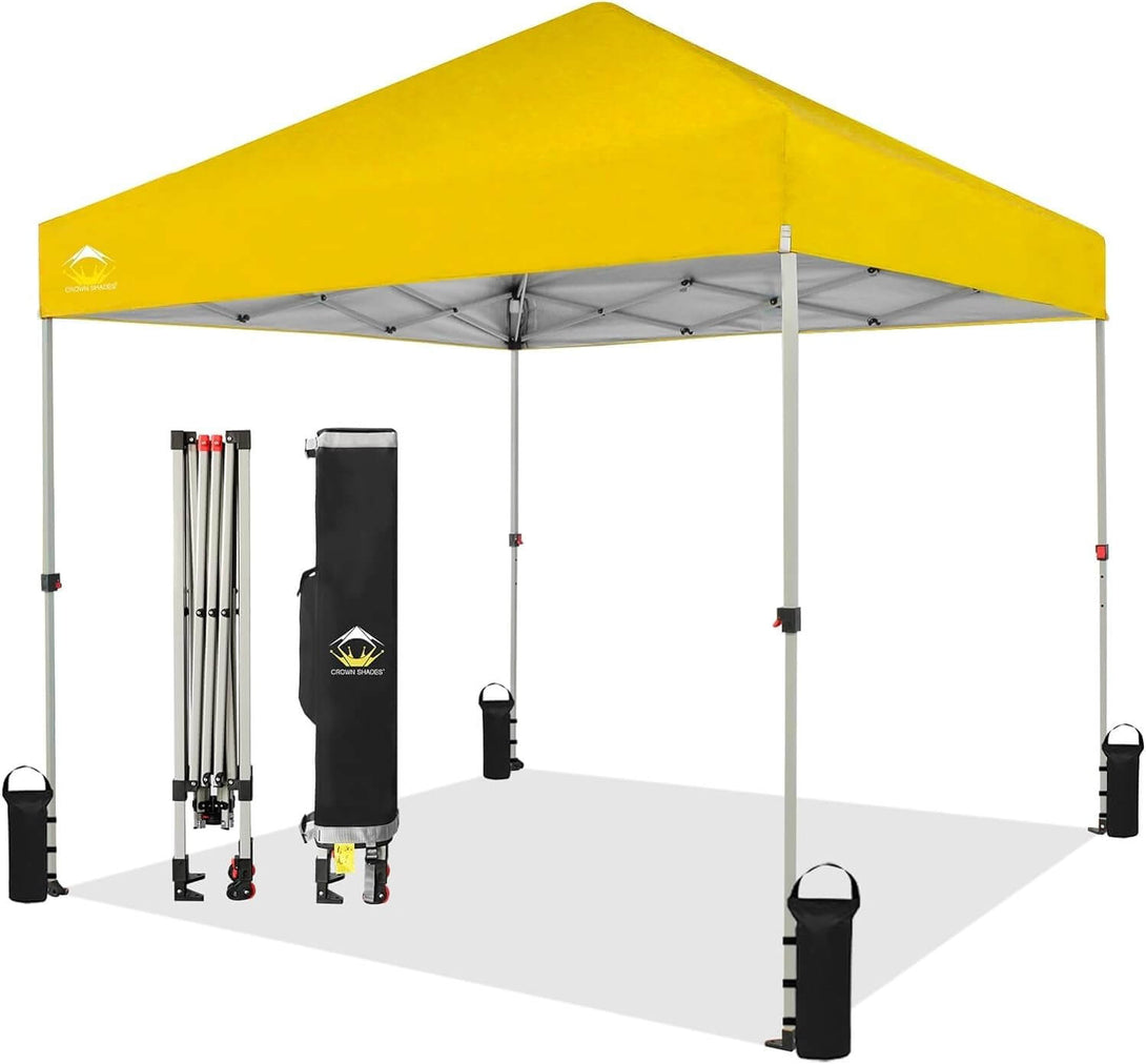 CROWN SHADES 8x8 Pop Up Canopy, Patented Center Lock One Push Tent Canopy, Newly Designed Storage Bag, 8 Stakes, 4 Ropes