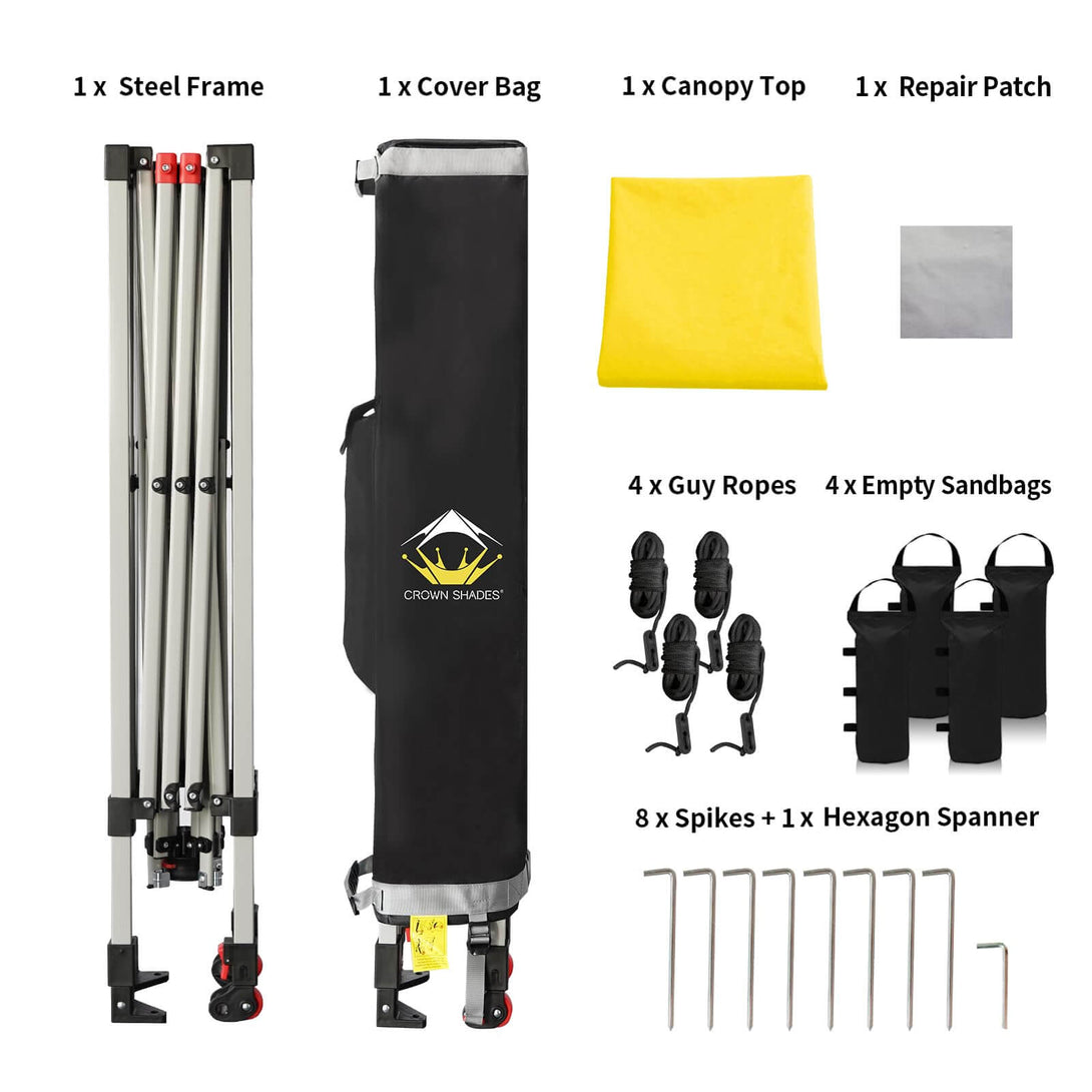 CROWN SHADES 8x8 Pop Up Canopy, Patented Center Lock One Push Tent Canopy, Newly Designed Storage Bag, 8 Stakes, 4 Ropes